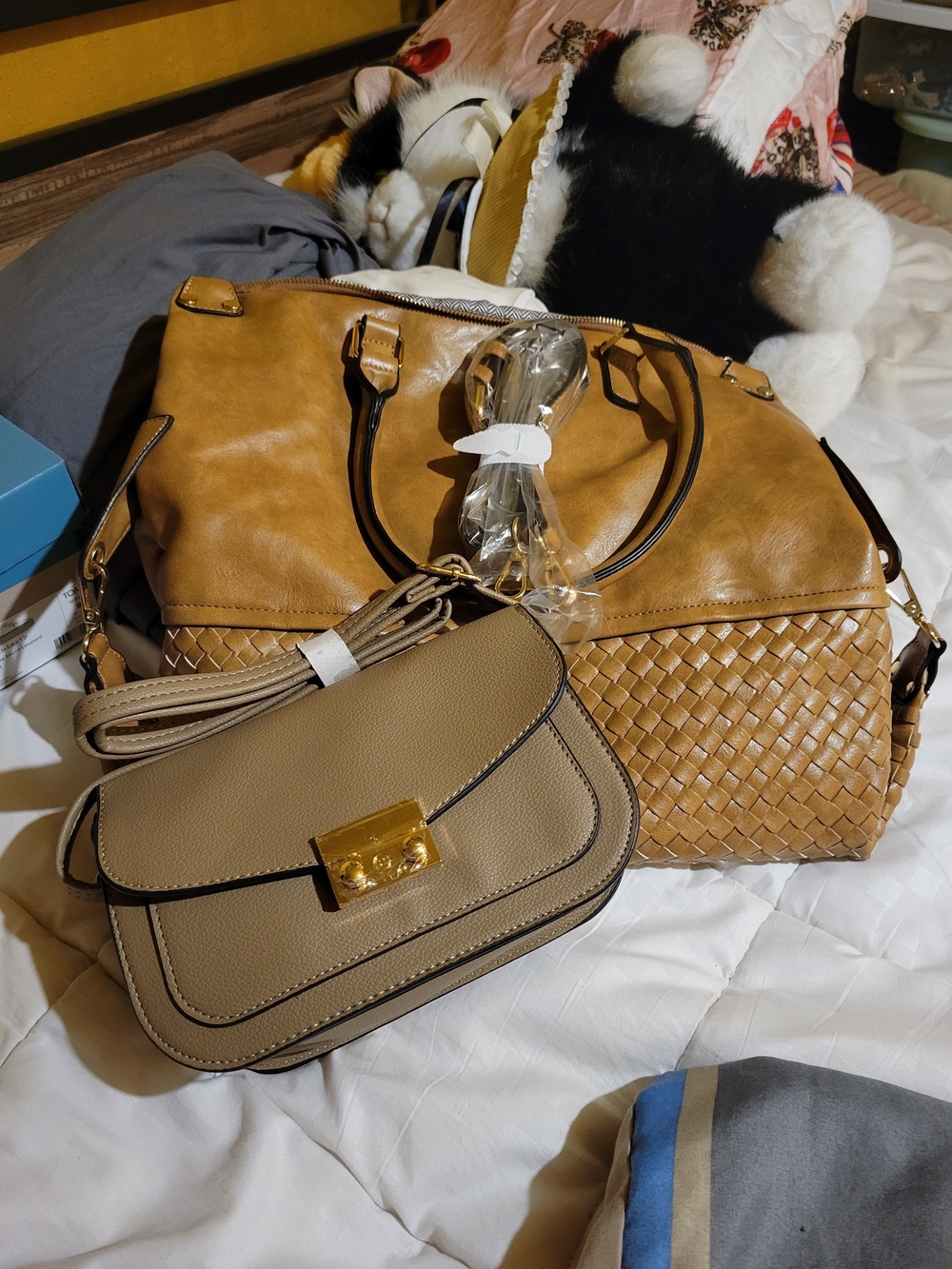 Two-Piece Neutral Tan Tote and Crossbody Bag Set